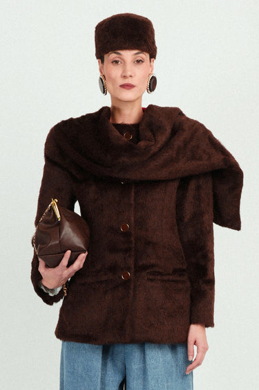 Alpaca Coat with Integrated Scarf