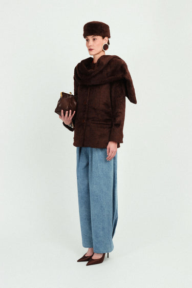 Alpaca Coat with Integrated Scarf