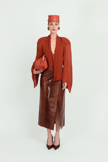 Long Croco Wrap Skirt