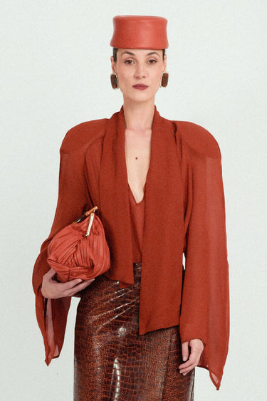 Oversized Raglan Blouse with Integrated Scarf