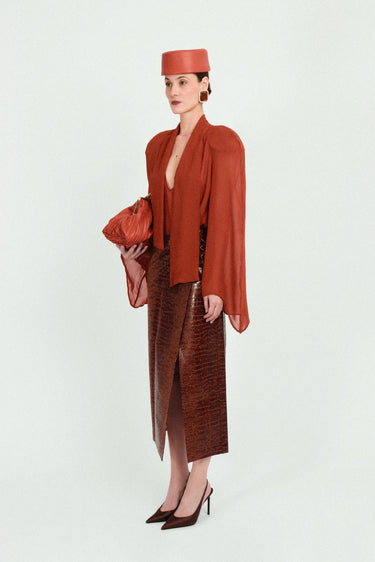 Long Croco Wrap Skirt