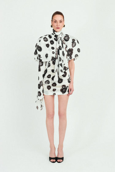 Draped Mini Dress with Cape