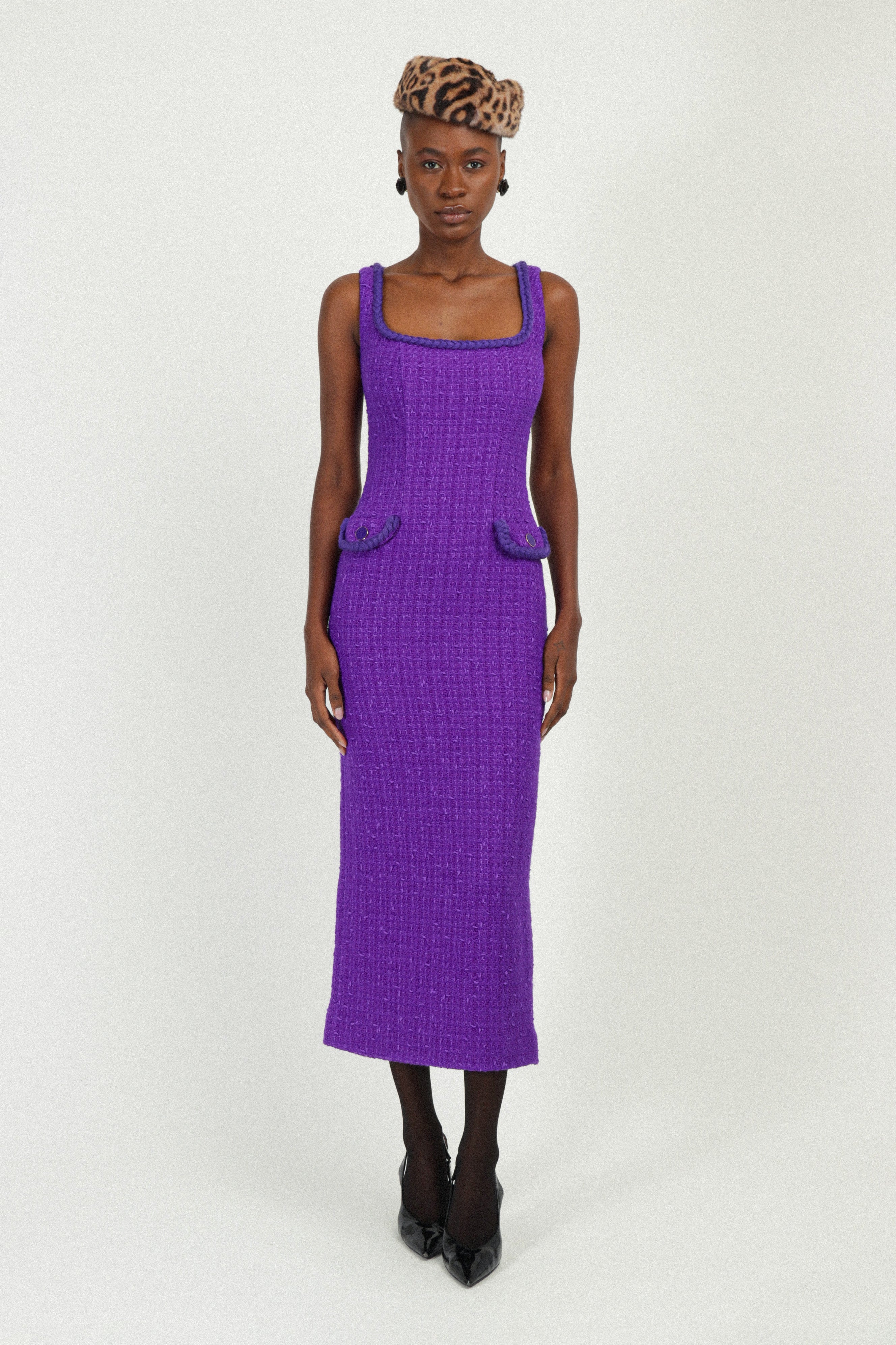 tweed maxi dress Shirley Black Long Sleeve Plaid Tweed Midi Dress