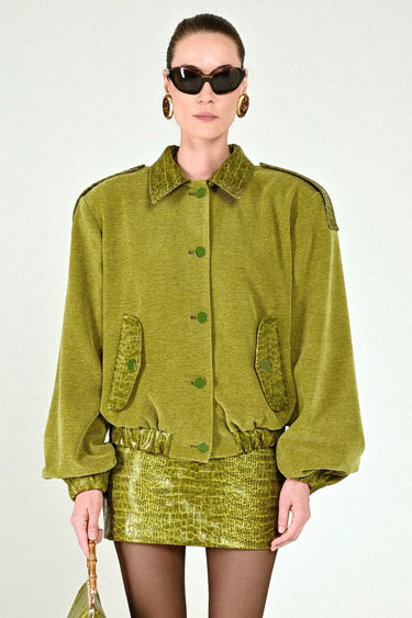 Corduroy Short Bomber with Croco Details