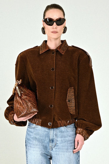 Corduroy Short Bomber with Croco Details