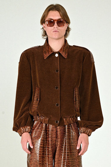 Corduroy Short Bomber with Croco Details