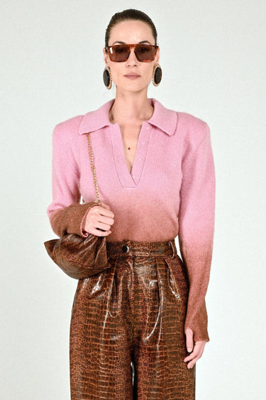 Mohair Degrade Long Sleeves Polo
