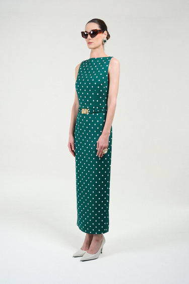 Polka Dots Long Dress with Straight Neckline