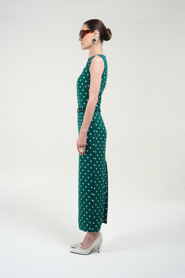 Polka Dots Long Dress with Straight Neckline