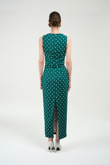 Polka Dots Long Dress with Straight Neckline