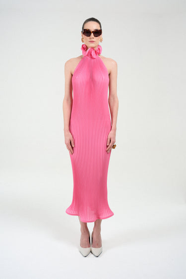Pleated Turtleneck Long Dress