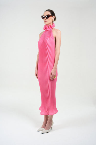 Pleated Turtleneck Long Dress