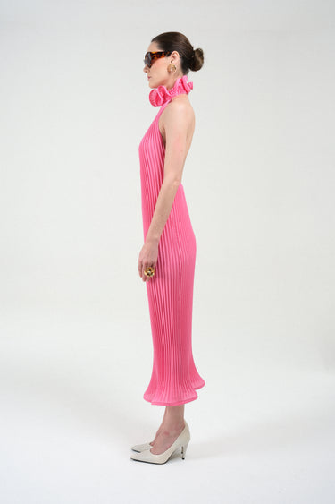 Pleated Turtleneck Long Dress