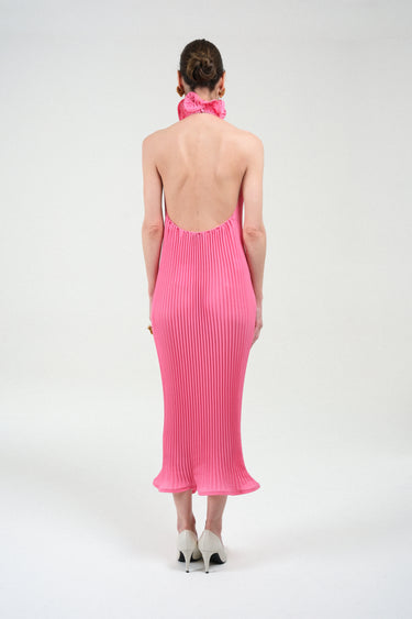 Pleated Turtleneck Long Dress