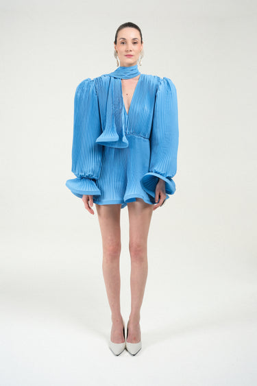 Pleated Puffy Mini Dress