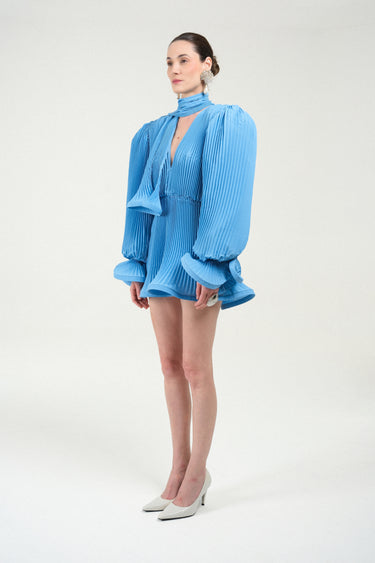 Pleated Puffy Mini Dress