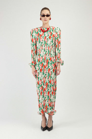 Pleated Georgette Long Dress – Rowen Rose1